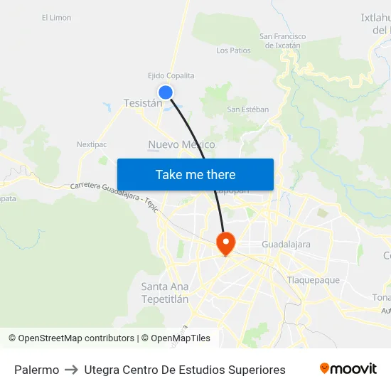 Palermo to Utegra Centro De Estudios Superiores map