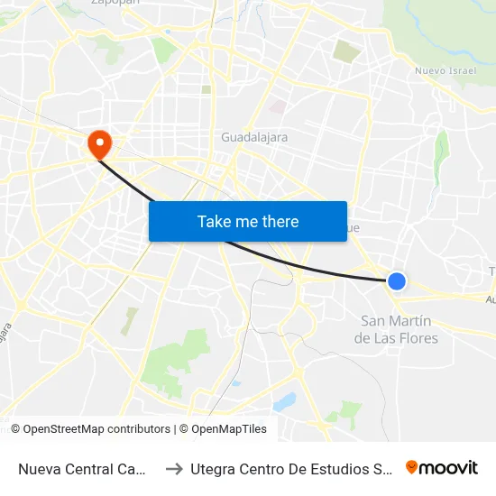 Nueva Central Camionera to Utegra Centro De Estudios Superiores map