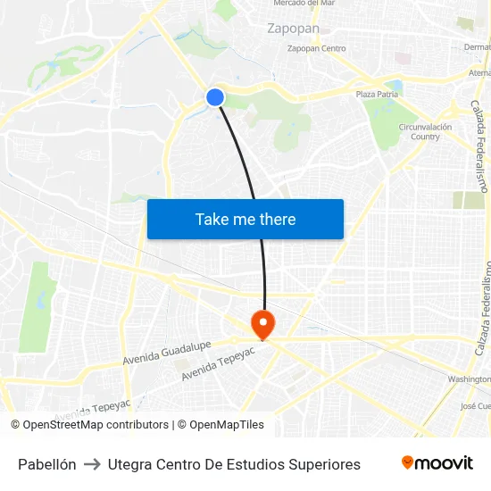 Pabellón to Utegra Centro De Estudios Superiores map