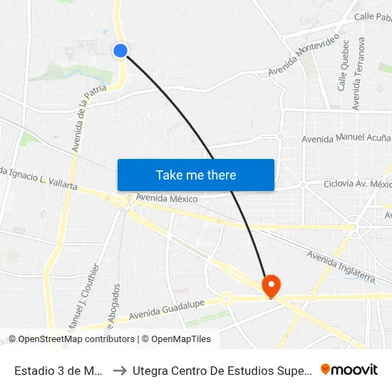 Estadio 3 de Marzo to Utegra Centro De Estudios Superiores map