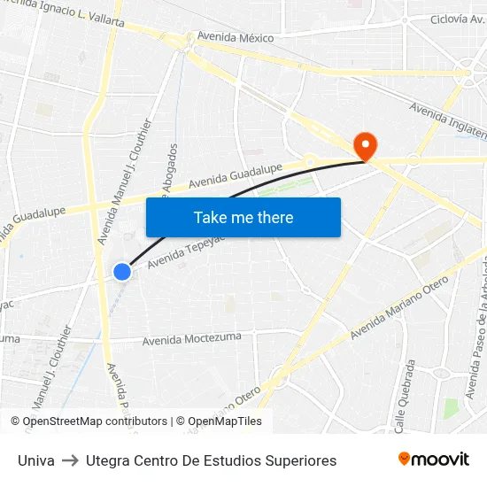 Univa to Utegra Centro De Estudios Superiores map