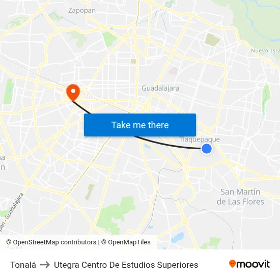 Tonalá to Utegra Centro De Estudios Superiores map