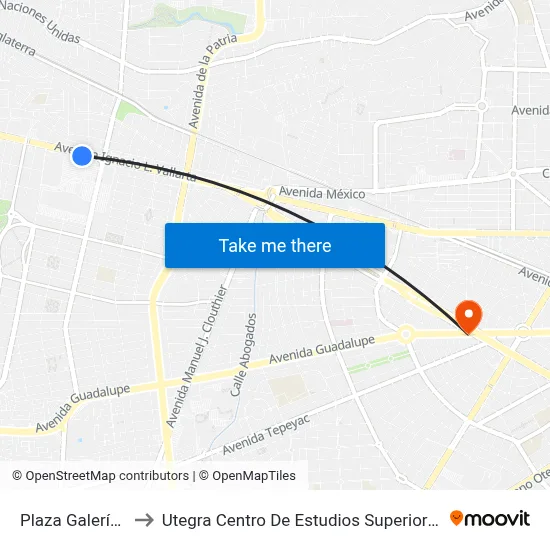 Plaza Galerías to Utegra Centro De Estudios Superiores map