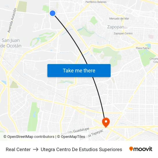 Real Center to Utegra Centro De Estudios Superiores map