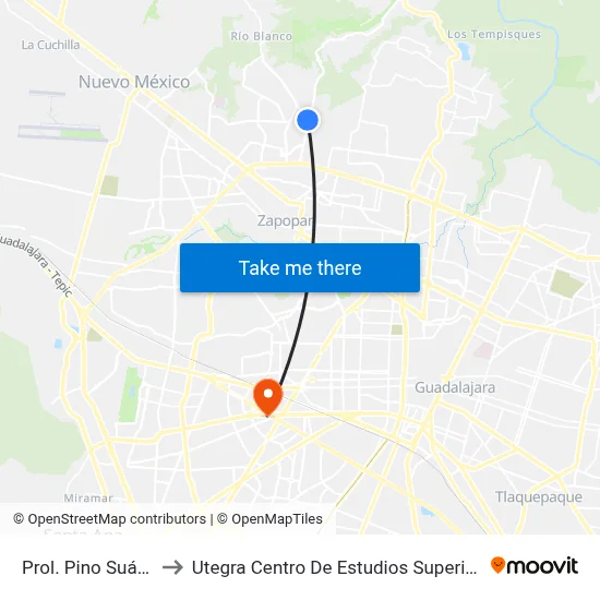 Prol. Pino Suárez to Utegra Centro De Estudios Superiores map
