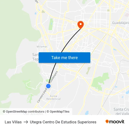 Las Villas to Utegra Centro De Estudios Superiores map