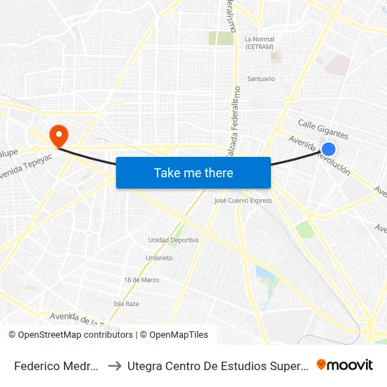 Federico Medrano to Utegra Centro De Estudios Superiores map