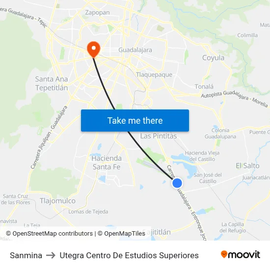 Sanmina to Utegra Centro De Estudios Superiores map