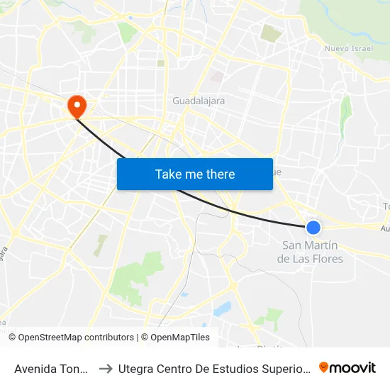 Avenida Tonalá to Utegra Centro De Estudios Superiores map