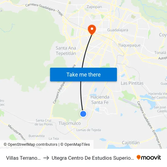 Villas Terranova to Utegra Centro De Estudios Superiores map