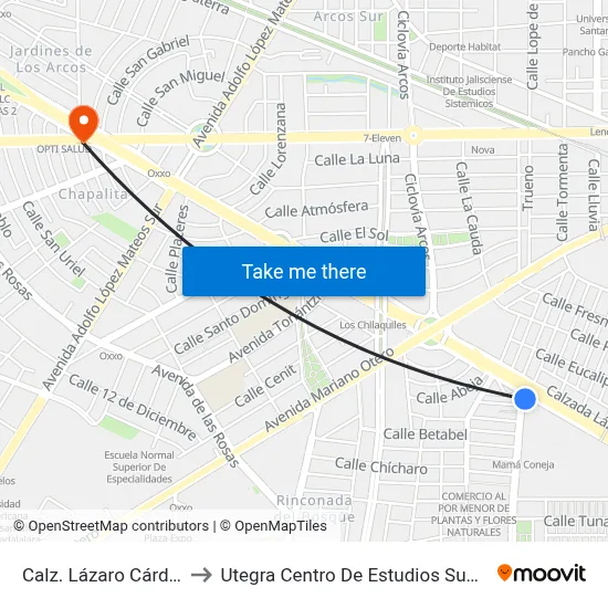 Calz. Lázaro Cárdenas to Utegra Centro De Estudios Superiores map