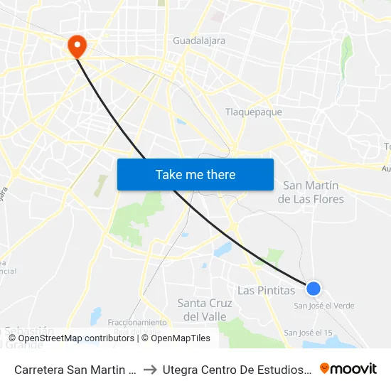Carretera San Martin - El Verde to Utegra Centro De Estudios Superiores map
