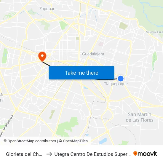 Glorieta del Charro to Utegra Centro De Estudios Superiores map