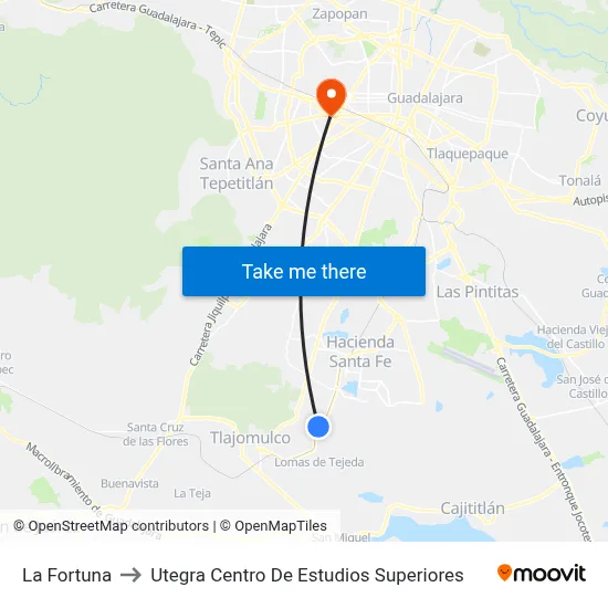 La Fortuna to Utegra Centro De Estudios Superiores map