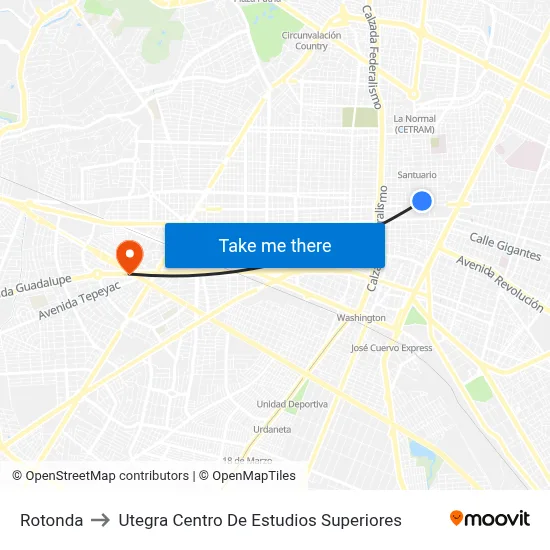 Rotonda to Utegra Centro De Estudios Superiores map