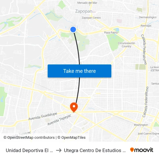 Unidad Deportiva El Polvorín to Utegra Centro De Estudios Superiores map