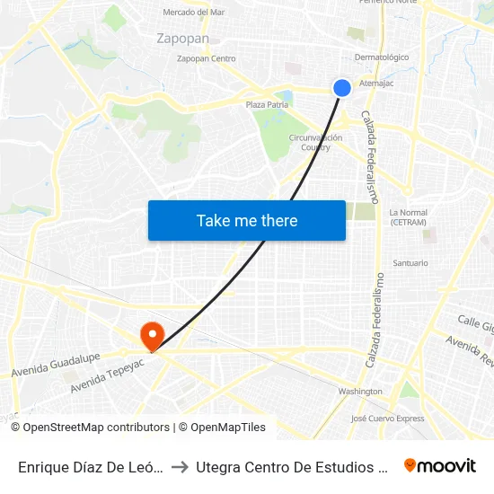 Enrique Díaz De León Norte to Utegra Centro De Estudios Superiores map