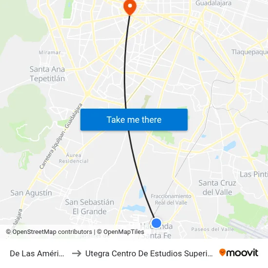 De Las Américas to Utegra Centro De Estudios Superiores map