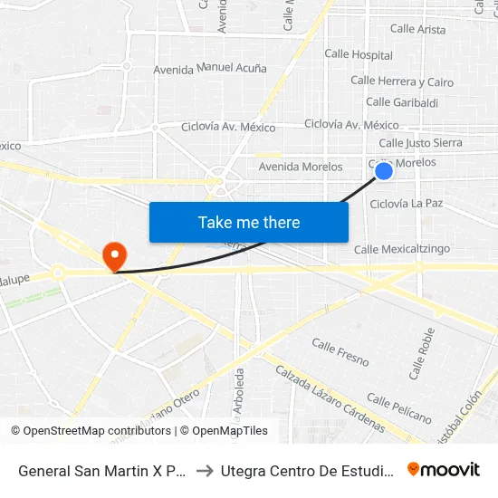 General San Martin X Pedro Moreno to Utegra Centro De Estudios Superiores map