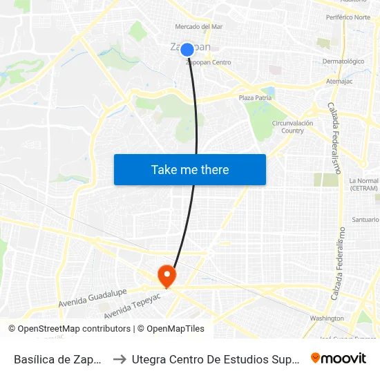 Basílica de Zapopan to Utegra Centro De Estudios Superiores map