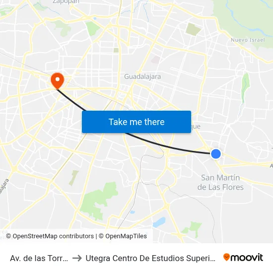 Av. de las Torres to Utegra Centro De Estudios Superiores map