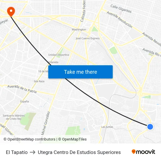 El Tapatío to Utegra Centro De Estudios Superiores map