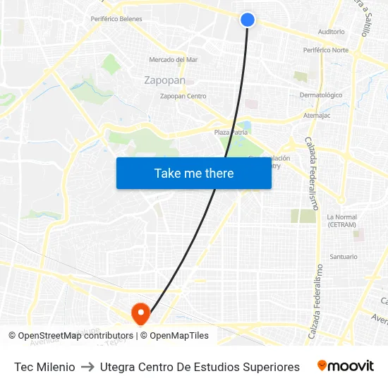 Tec Milenio to Utegra Centro De Estudios Superiores map