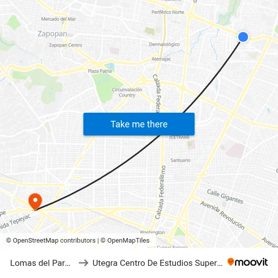 Lomas del Paraíso to Utegra Centro De Estudios Superiores map