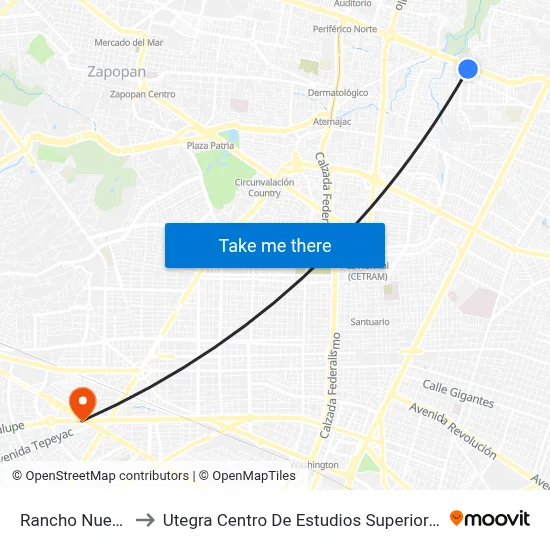 Rancho Nuevo to Utegra Centro De Estudios Superiores map