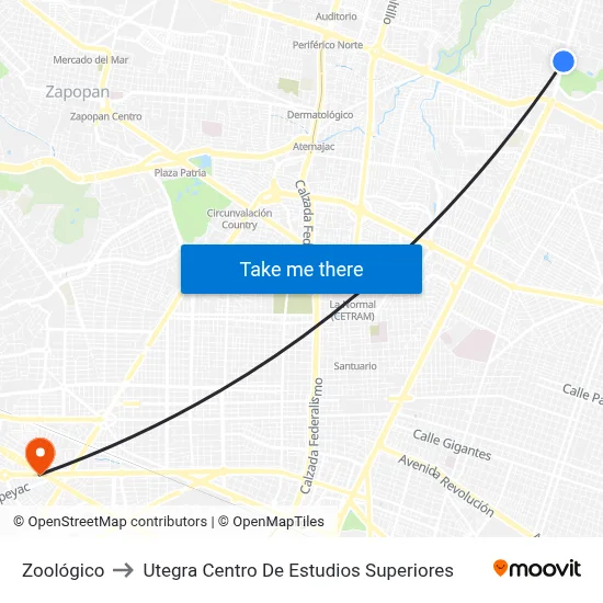 Zoológico to Utegra Centro De Estudios Superiores map