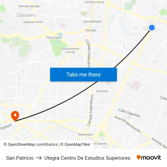 San Patricio to Utegra Centro De Estudios Superiores map