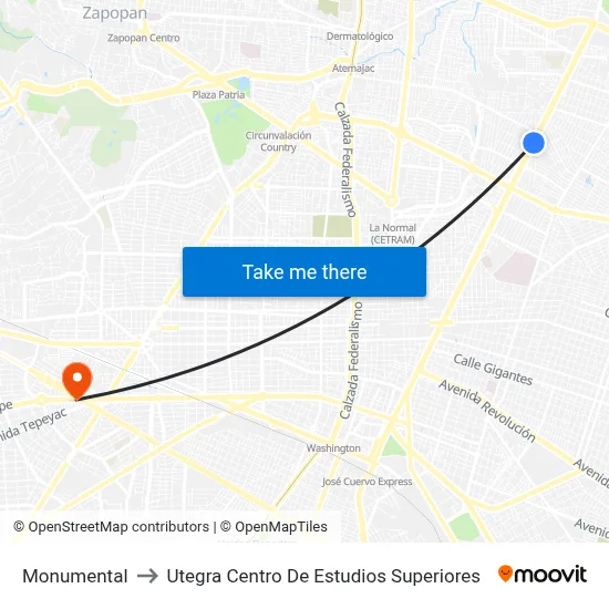 Monumental to Utegra Centro De Estudios Superiores map