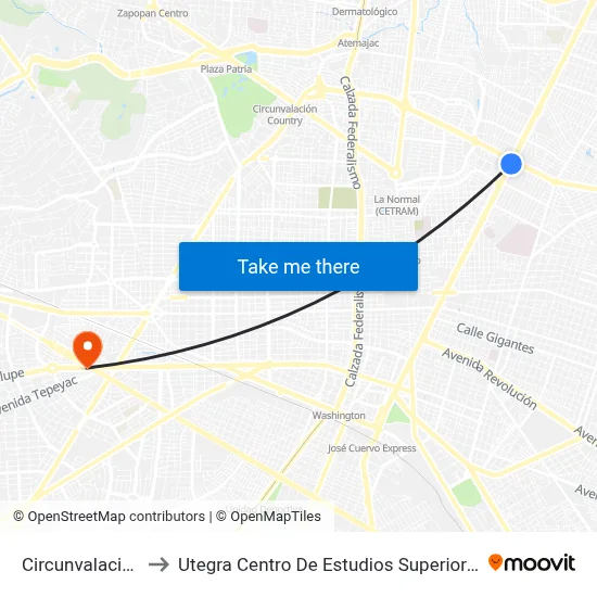 Circunvalación to Utegra Centro De Estudios Superiores map