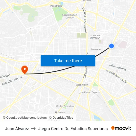 Juan Álvarez to Utegra Centro De Estudios Superiores map