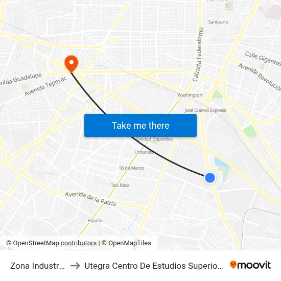 Zona Industrial to Utegra Centro De Estudios Superiores map