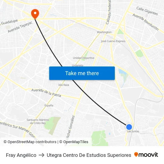 Fray Angélico to Utegra Centro De Estudios Superiores map