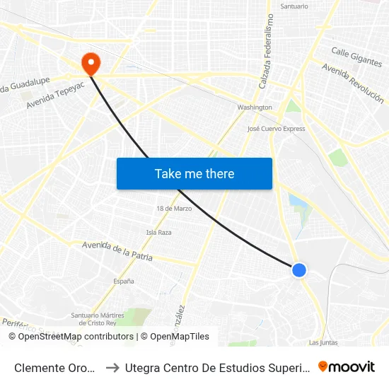 Clemente Orozco to Utegra Centro De Estudios Superiores map