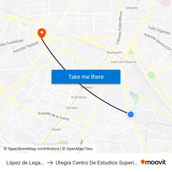 López de Legazpi to Utegra Centro De Estudios Superiores map
