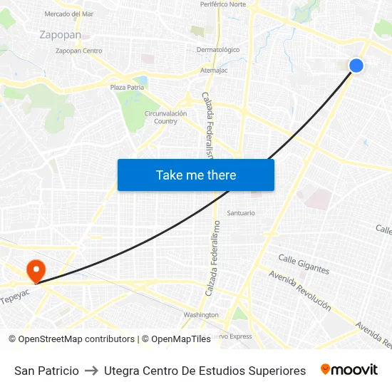 San Patricio to Utegra Centro De Estudios Superiores map