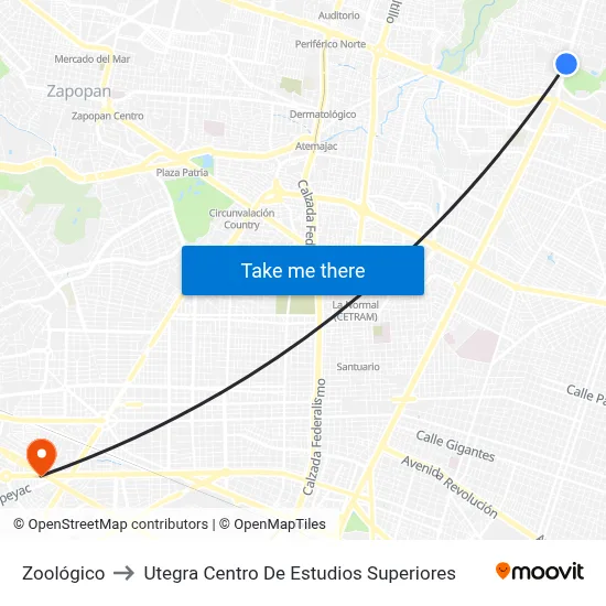 Zoológico to Utegra Centro De Estudios Superiores map
