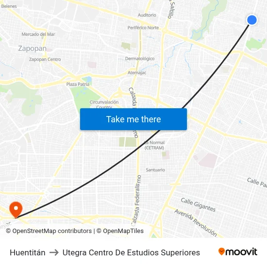 Huentitán to Utegra Centro De Estudios Superiores map