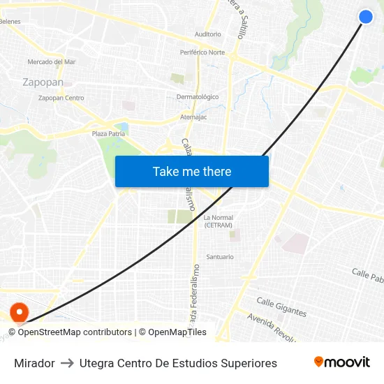 Mirador to Utegra Centro De Estudios Superiores map