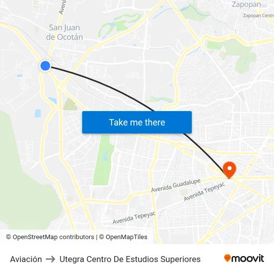 Aviación to Utegra Centro De Estudios Superiores map
