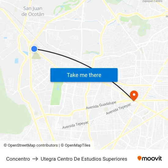 Concentro to Utegra Centro De Estudios Superiores map
