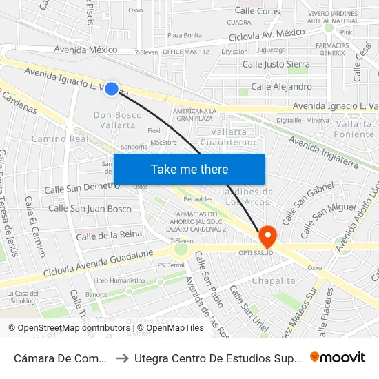 Cámara De Comercio to Utegra Centro De Estudios Superiores map