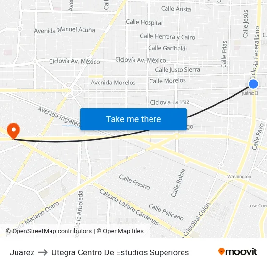 Juárez to Utegra Centro De Estudios Superiores map