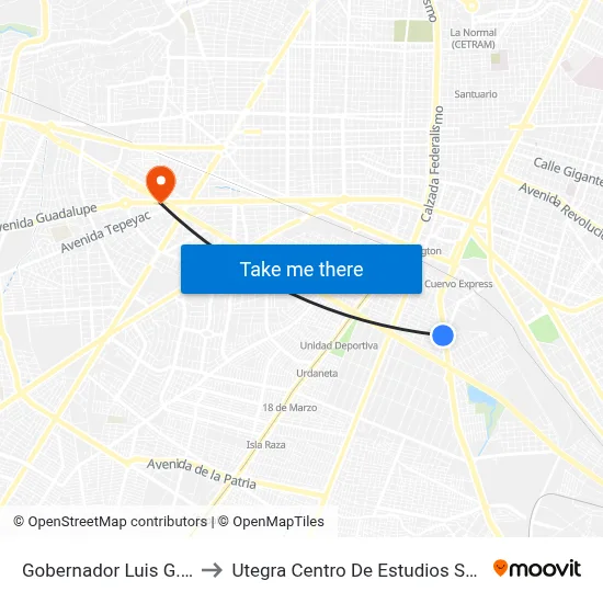 Gobernador Luis G. Curiel to Utegra Centro De Estudios Superiores map