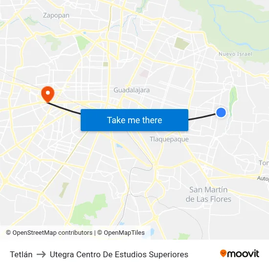 Tetlán to Utegra Centro De Estudios Superiores map