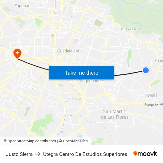 Justo Sierra to Utegra Centro De Estudios Superiores map