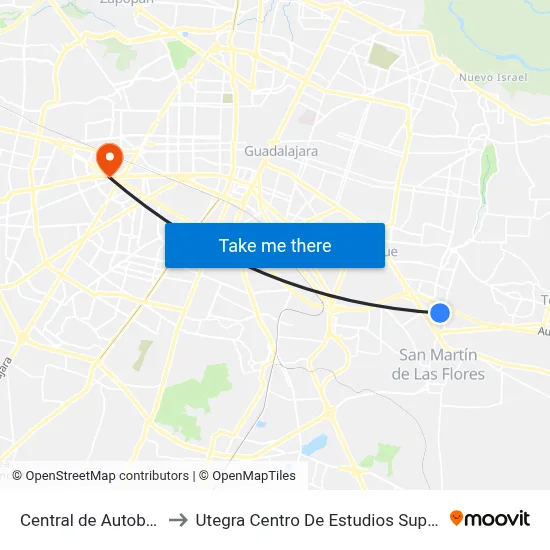 Central de Autobuses to Utegra Centro De Estudios Superiores map